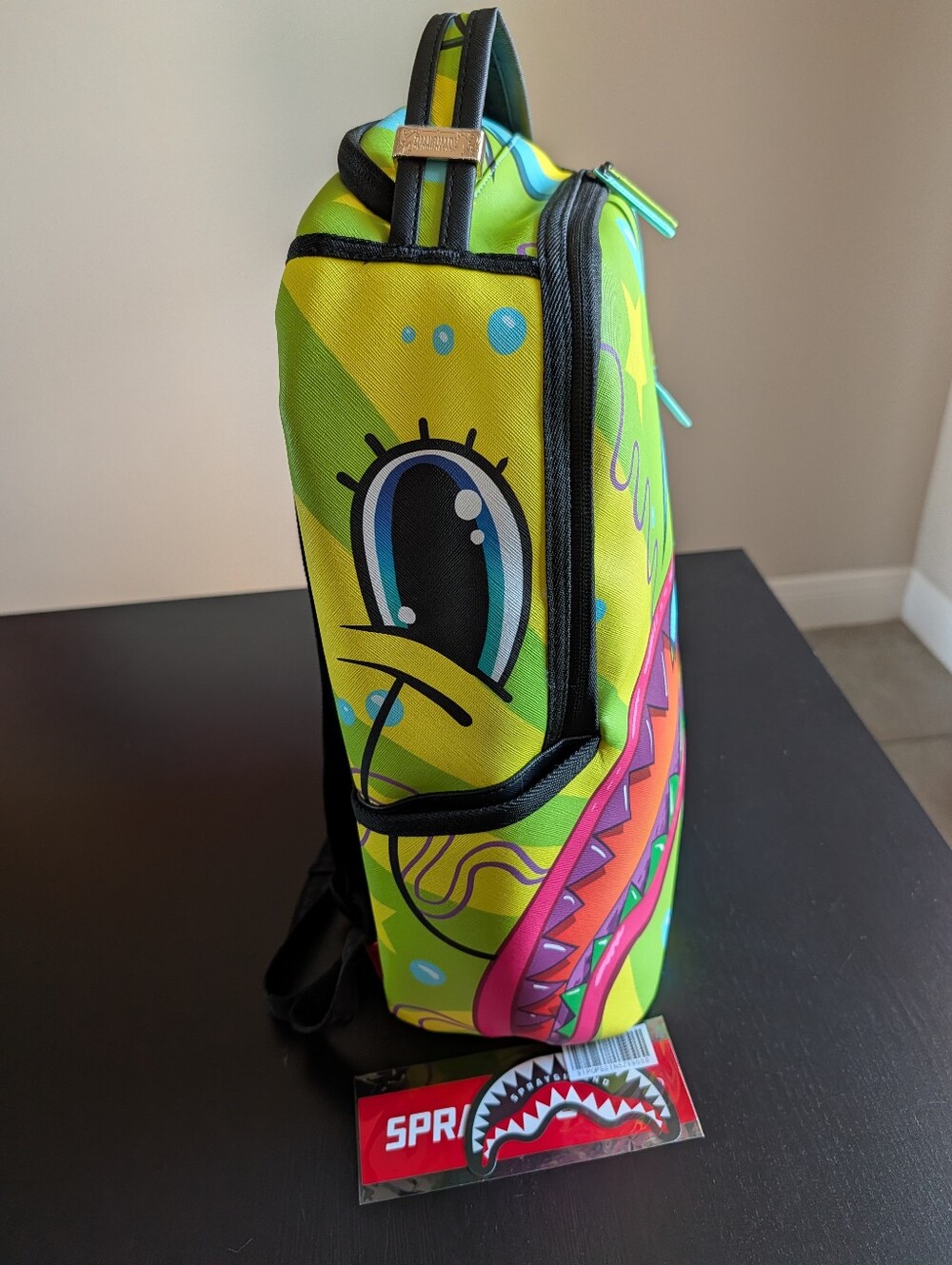 Sprayground Neon Shark Bite Backpack - Blue, Green, Yellow, Pink, Retired - Picture 6 of 11